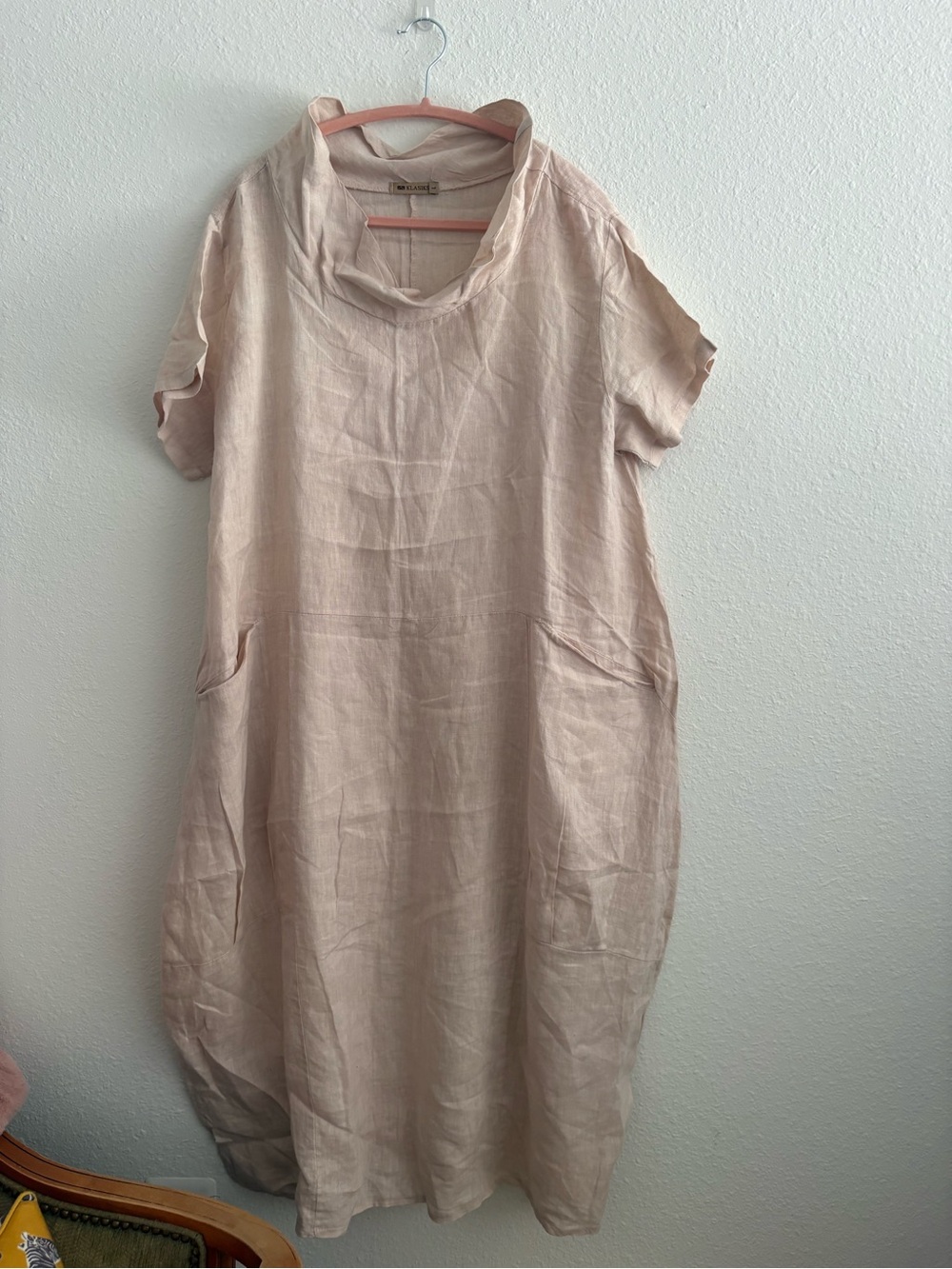 KLASIKS 100% LINEN DRESS - Cream w/ Pockets - Size Large
